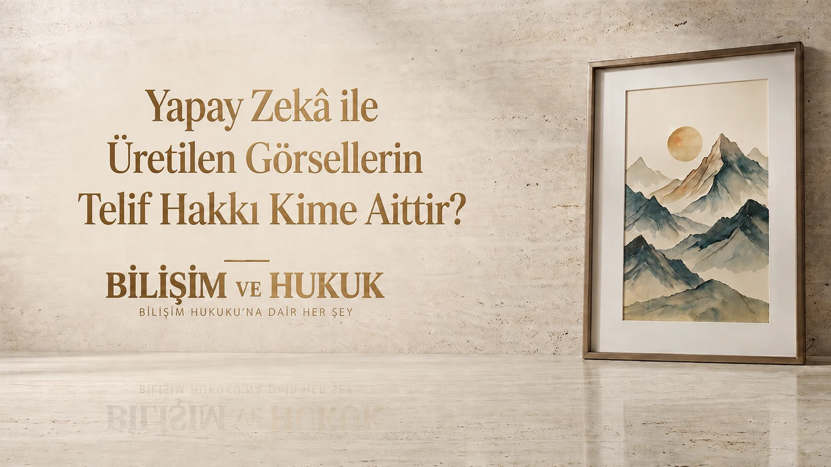 Yapay zekâ ile üretilen görsellerin telif hakkı kime aittir sorusunu simgeleyen çerçeveli sanat görseli